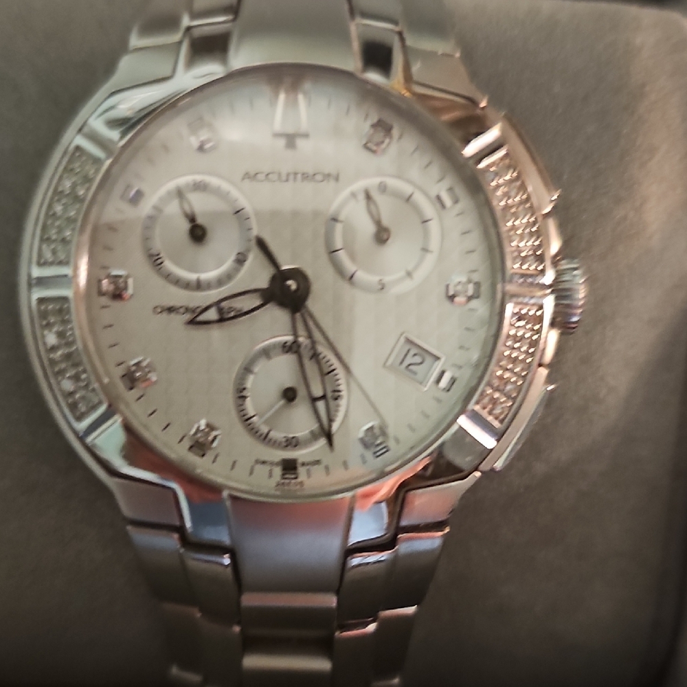 AccutronBy Bulova Diamond Bezel Silver Chronograph Watch